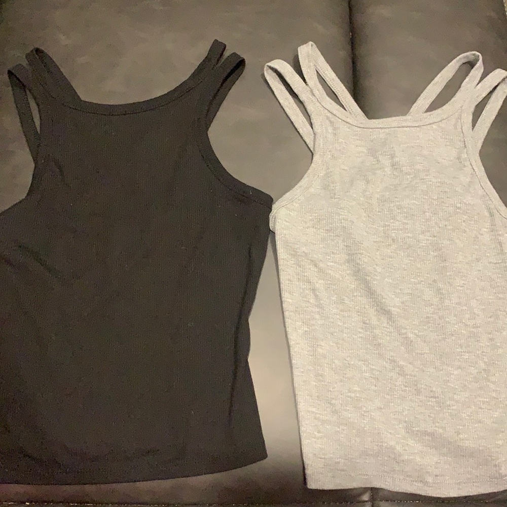 Two Cropped Ribbed Tank Tops